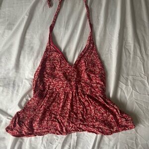American Eagle Floral Red Halter Top